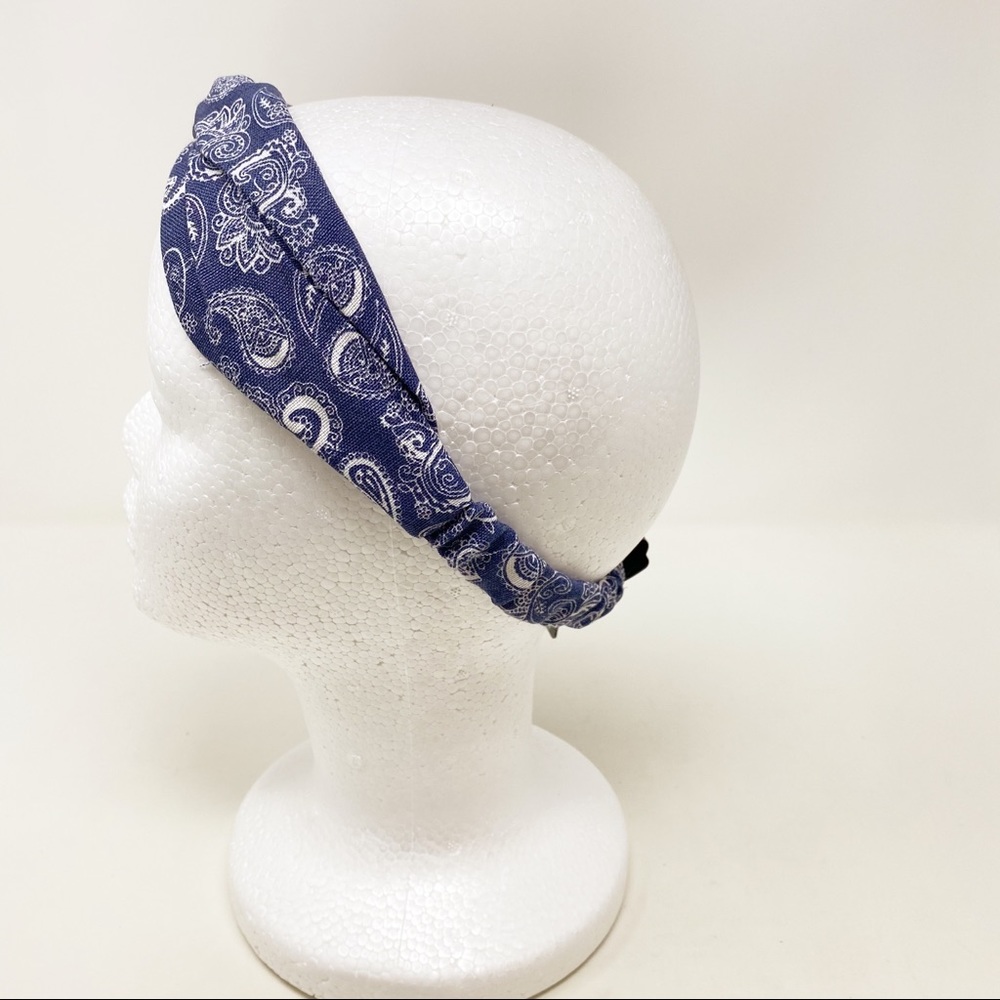 Blue Paisley Knotted Front Stretch Headband - Picture 4 of 4